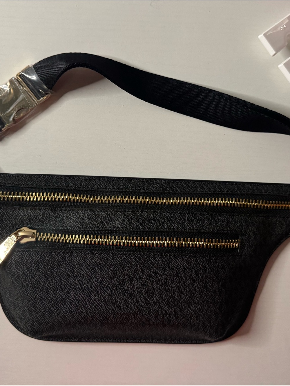 NWT Michael Kors Black Leather-Texture Belt Bag with Gold Hardware